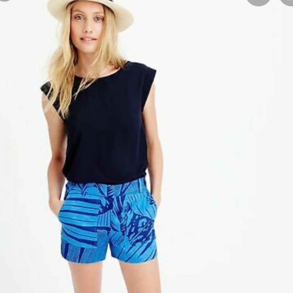 J. Crew Linen Garden Hawaiian Cargo Blue Shorts sz 4